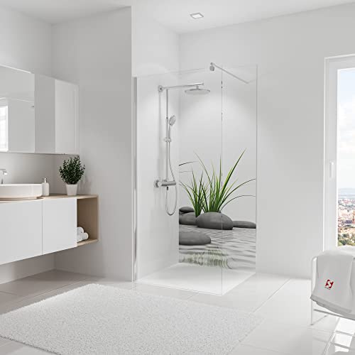 Schulte DecoDesign Set Eck, Zen Steine + Gras + Kombi weiß, 210 x 90 cm, inkl, Profilset Alu-Natur (2 x Endprofil, 1 x Eckprofil in Ecke) von Schulte