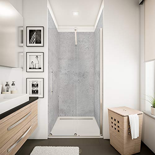 Schulte DecoDesign Wandverkleidung Set Nische, 3 Platten Stein Grau hell je 210 x 100 cm, Profilset (2 x Endprofil, 1 x Flächenverbinder, 2 x Eckprofil in Ecke) in Alu-Natur, D1901011-3-F 602 von Schulte