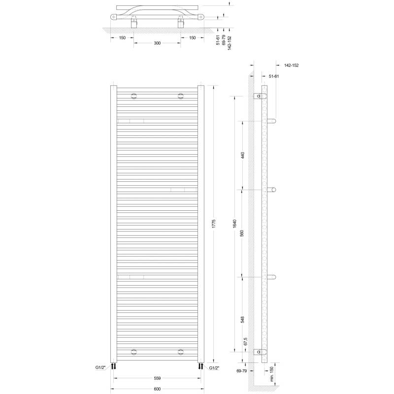 Schulte Design-Heizkörper Miami mit Anschluss von unten 1.265 W Anthrazit von Schulte