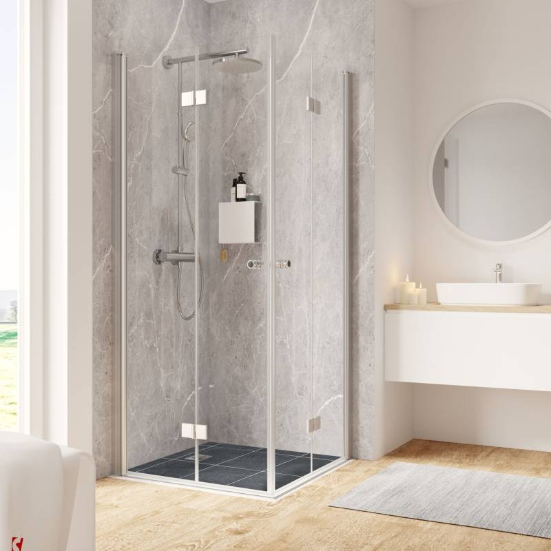 Schulte Eckdusche mit Drehfalttüren auf Fliesen 'Garant 2.0' alu-naturfarben 90 x 200 x 90 cm von Schulte