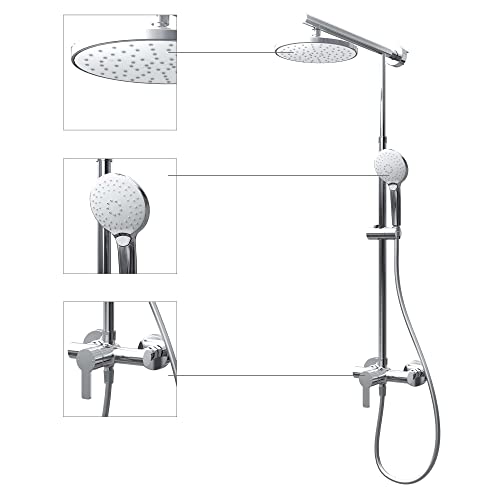 Schulte DuschMaster Rain II mit Einhebelmischer White Style, Kopfbrausenform rund, Duschystem mit Kopf- und Handbrause, D96204 von Schulte