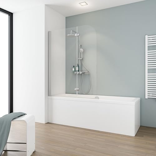 Schulte Duschabtrennung, faltbar für Badewanne, einfacher Aufbau, 113 x 140 cm, 5 mm ESG-Glas Klar hell, chromoptik, Scharnier Oval von Schulte