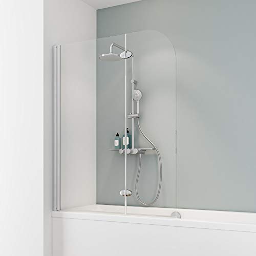 Schulte Duschabtrennung, verschiedene Gläser, faltbar für Badewanne, einfacher Aufbau, 112 x 140 cm, 5 mm Sicherheitsglas Klar hell, alunatur, ExpressPlus, EP3353 01 50 von Schulte