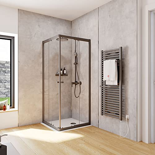 Schulte Duschkabine Corner Eckeinstieg mit Schiebetüren Mattschwarz 4 mm Sicherheitsglas (ESG) Klar hell 75x75 cm, Montage auf Duschwanne oder Fliese von Schulte