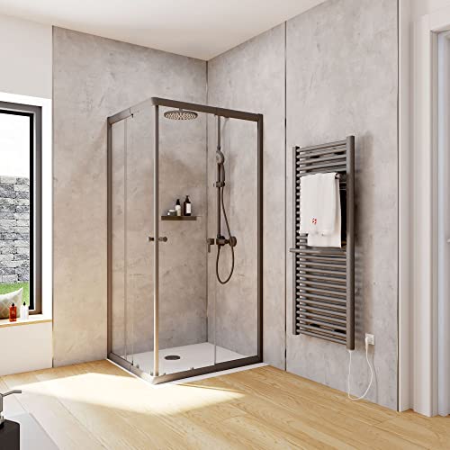 Schulte Duschkabine Corner Eckeinstieg mit Schiebetüren Mattschwarz 4 mm Sicherheitsglas (ESG) Klar hell 75x90 cm, Montage auf Duschwanne oder Fliese von Schulte