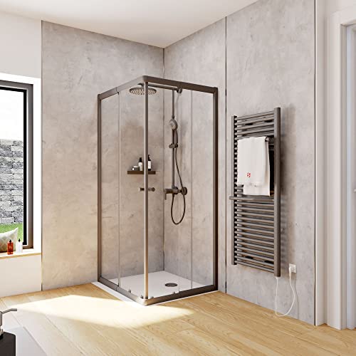 Schulte Duschkabine Corner Eckeinstieg mit Schiebetüren Mattschwarz 4 mm Sicherheitsglas (ESG) Klar hell 90x75 cm, Montage auf Duschwanne oder Fliese von Schulte