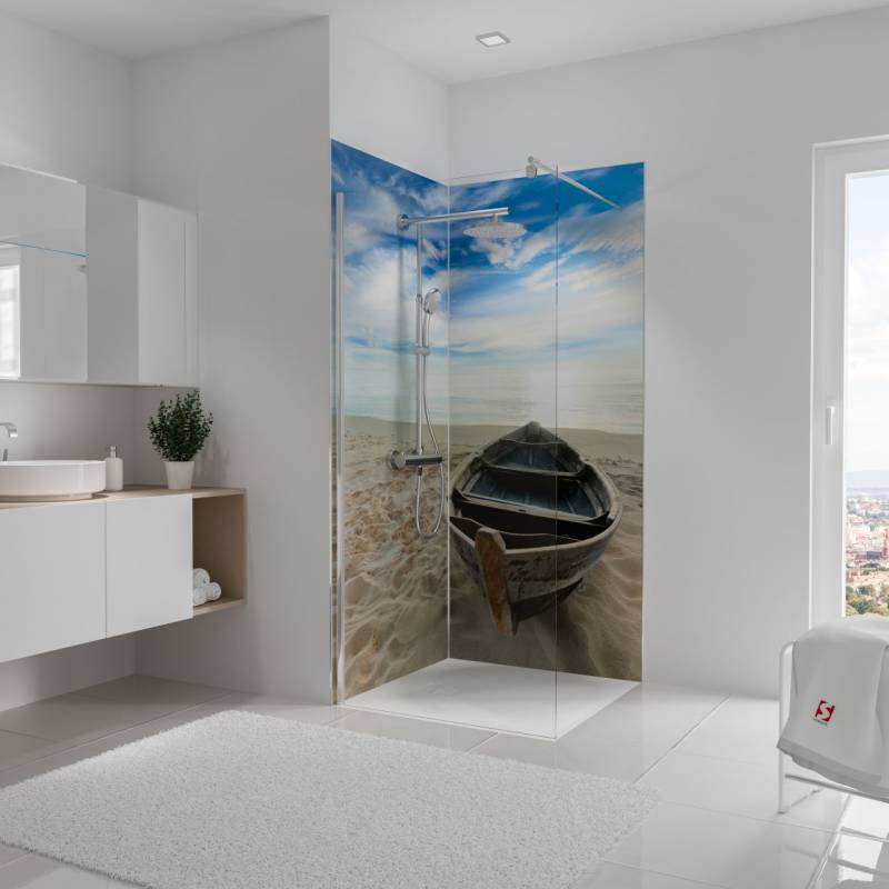 Schulte Dusch-Rückwand Eck Ruderboot am Strand je 90 x 210 cm von Schulte