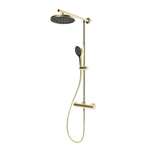 Schulte Duschsystem Duschmaster Rain in Goldoptik mit Sicherheits-Thermostat, Handbrause & Kopfbrause rund extra-flach, D964028-283 von Schulte