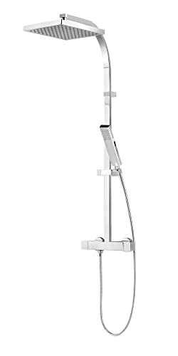 Schulte Duschsystem mit Sicherheits-Thermostat, Kopfbrause eckig, verchromter Korpus aus Messing, Duschmaster Rain II mit Regendusche von Schulte