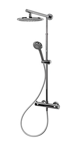 Schulte Duschsystem mit Sicherheits-Thermostat, Kopfbrause rund extra-flach, verchromter Korpus aus Messing, Duschmaster Rain mit Regendusche von Schulte