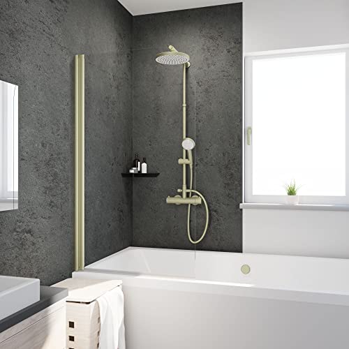 Schulte Duschwand 1-teilig Pendelbar in Gold, 80 x 140 cm, 5 mm Sicherheits-Glas, Duschabtrennung für Badewanne von Schulte