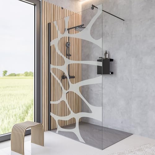 Schulte Duschwand Alexa Style Walk In Mattschwarz 100 x 200 cm, Wave Sicherheitsglas (ESG) fixil beschichtet, Montage auf Duschwanne oder Fliese von Schulte