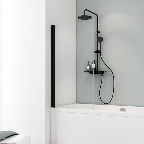 Schulte Duschwand Berlin, 70 x 130 cm, 5 mm Sicherheitsglas Klar hell, Mattschwarz, Duschabtrennung für Badewanne von Schulte