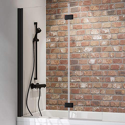 Schulte Duschwand Black Style, 112 x 140 cm, 5 mm Sicherheits-Glas klar, schwarz-matt, Duschabtrennung für Badewanne von Schulte