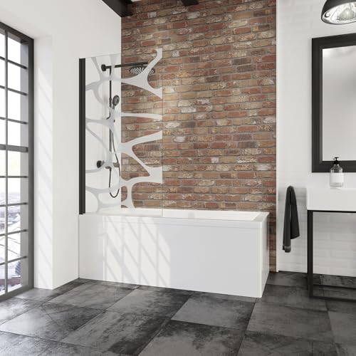 Schulte Duschwand Mattschwarz, 80 x 140 cm, 5 mm Sicherheits-Glas Wave, Duschabtrennung für Badewanne D1650-F-68-2740 von Schulte