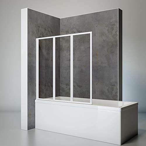Schulte Duschwand Smart inkl, Klebe-Montage, 127 x 121 cm, 3-teilig faltbar, 3 mm Sicherheits-Glas klar, alpin-weiß, Duschabtrennung für Wanne von Schulte