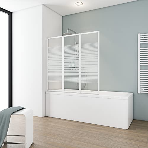 Schulte Duschwand Smart inkl, Klebe-Montage, 127 x 121 cm, 3-teilig faltbar, 3 mm Sicherheits-Glas Dekor Querstreifen, Alpin-weiß, Duschabtrennung für Wanne Schulte Duschwand Smart inkl, Klebe-Montage, 127 x 121 cm, 3-teilig faltbar, 3 mm Sicherheits-Glas Dekor Querstreifen, Alpin-weiß, Duschabtrennung für Wanne von Schulte