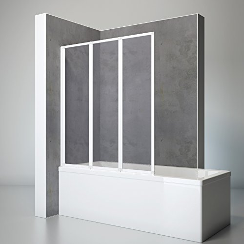 Schulte D1300 04 01 Duschwand Well, 127 x 140 cm, 3-teilig faltbar, Kunstglas Softline hell mit Tropfen-Dekor, alpin-weiß, Duschabtrennung für Wanne von Schulte