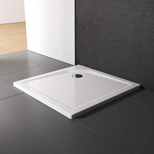 Schulte Duschwanne 90x90 cm, Quadrat extra-flach 3,5 cm, Sanitär-Acryl alpin-weiß, inkl Ablauf und Füßen von Schulte