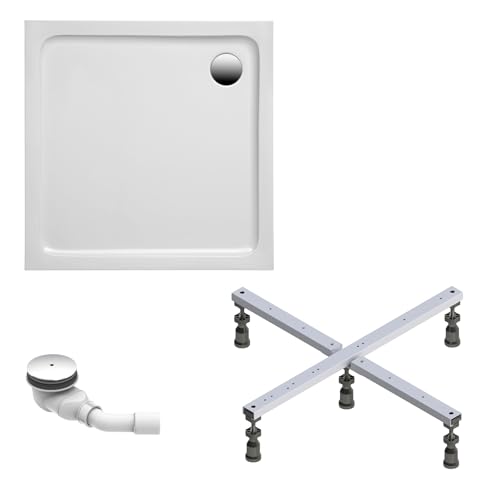 Schulte Duschwanne Adria aus hochwertigem Sanitäracryl, 80x80 cm inkl. Fußgestell, Ab- und Überlaufschutz, Pflegeleicht und alterungsbeständig, Größe wählbar von Schulte