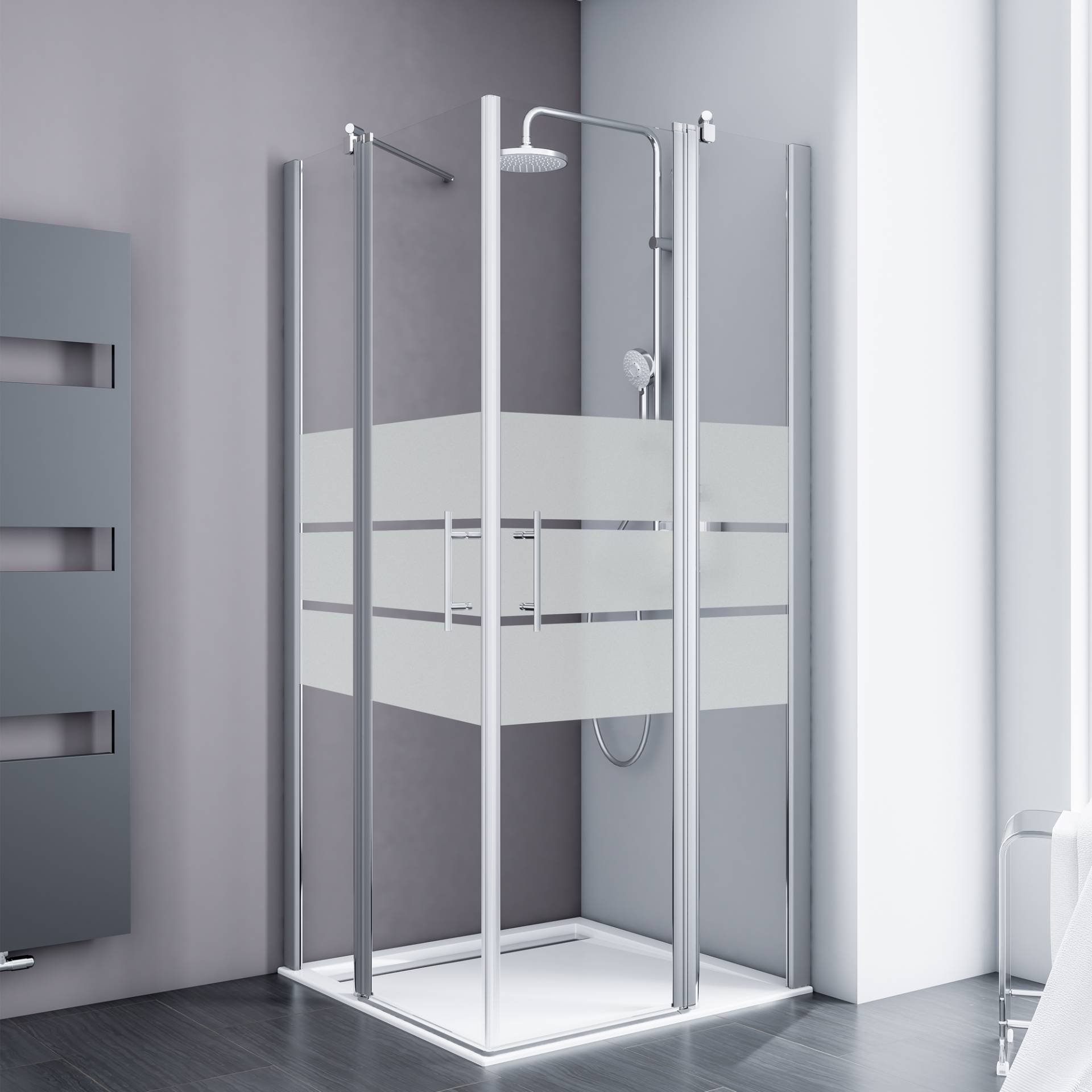 Schulte Eckdusche mit Drehtür 'Alexa Style 2.0' teilgerahmt, gestreift, aluminiumfarben, 90 x 192 x 90 cm Schulte Eckdusche mit Drehtür 'Alexa Style 2.0' teilgerahmt, gestreift, aluminiumfarben, 90 x 192 x 90 cm von Schulte
