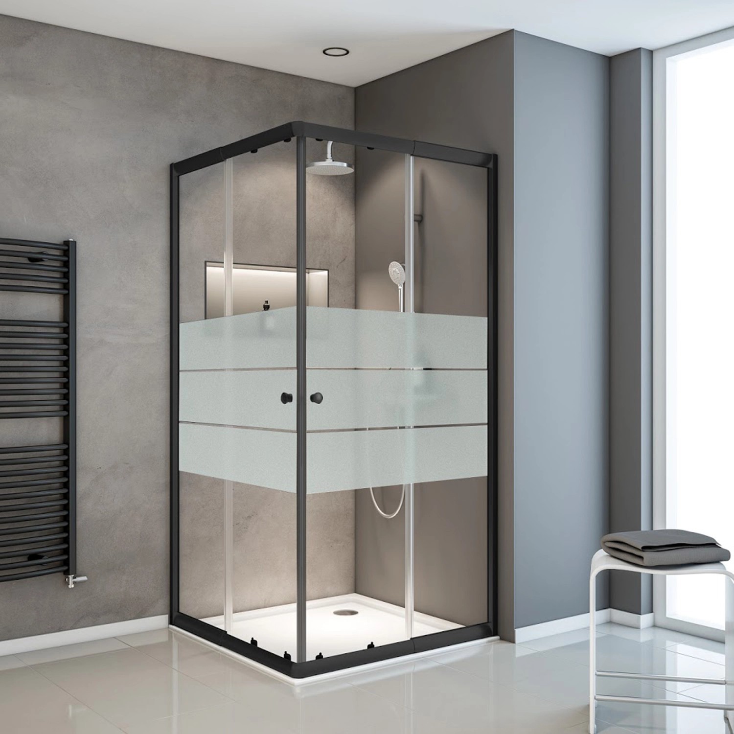 Schulte Eckeinstieg mit Schiebetüren Sunny 180 cm x 75-90 cm Schwarz Glasdekor Schulte Eckeinstieg mit Schiebetüren Sunny 180 cm x 75-90 cm Schwarz Glasdekor von Schulte