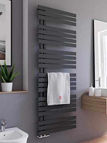 Schulte H02416960 Badheizkörper Breda, 169 x 60 cm, 838 Watt Leistung, Anschluss unten, Pearl schwarz, Heizkörper mit Handtuchhalter-Funktion von Schulte