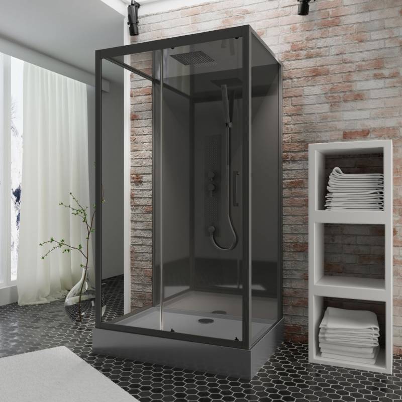 Schulte Komplettdusche mit Schiebetür 115 x 85 x 215 cm Bali mattschwarz von Schulte