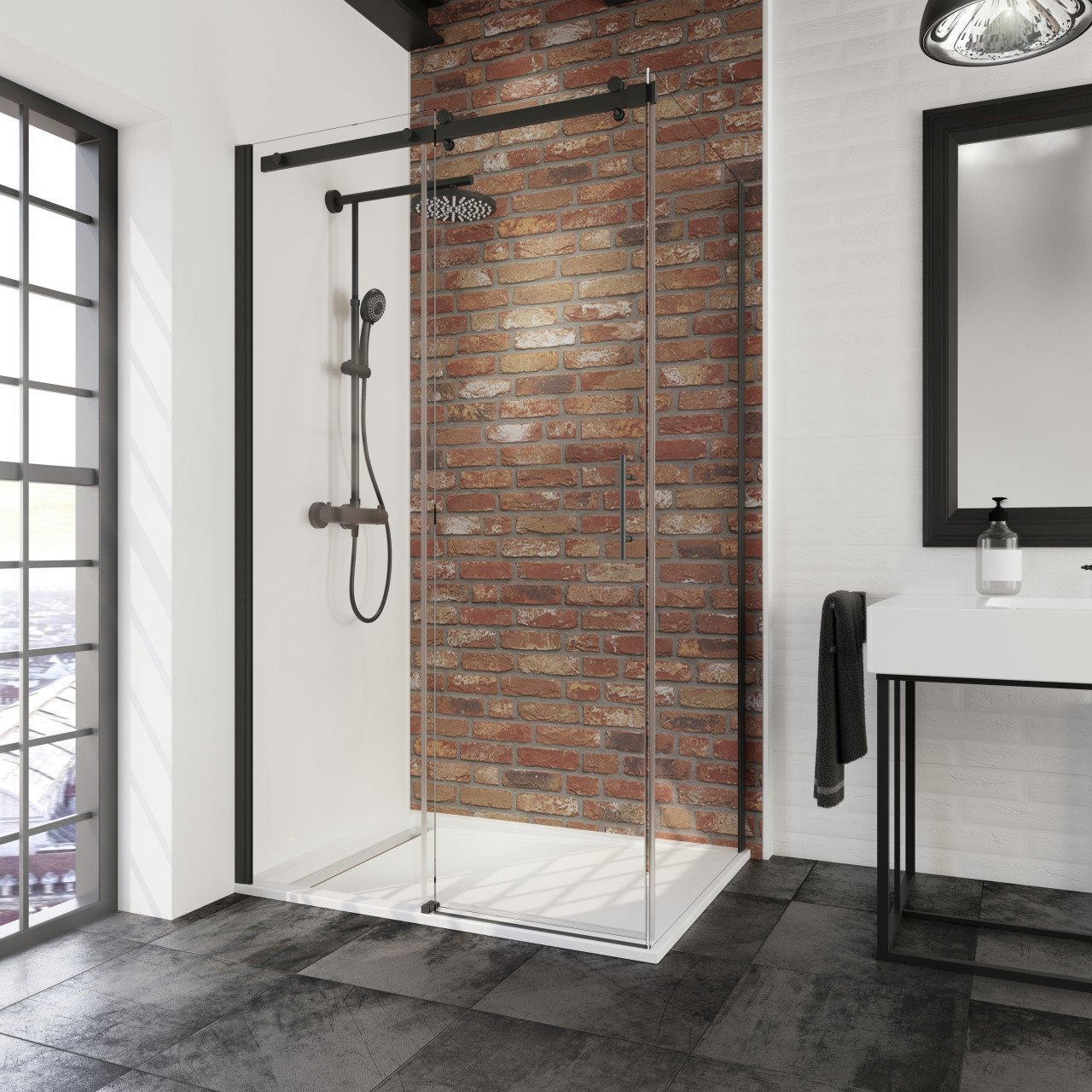 Schulte Schiebetür mit Seitenwand Alexa Style 2.0 120 x 80 cm mattschwarz von Schulte