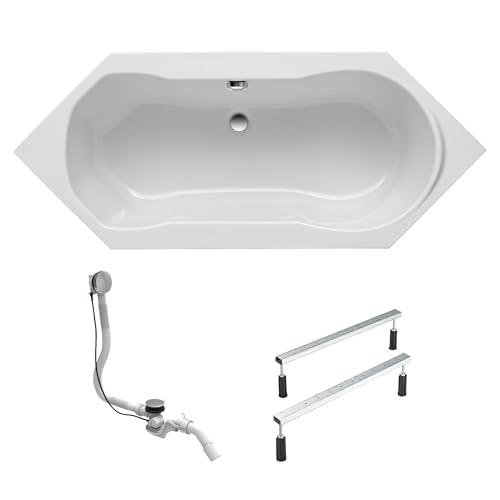 Schulte Secheckbadewanne Fluvia 190x80 cm, Set inkl. Fußgesetell, Ab- und Überlauf, aus hochwertigem Acryl in Weiß glänzend von Schulte