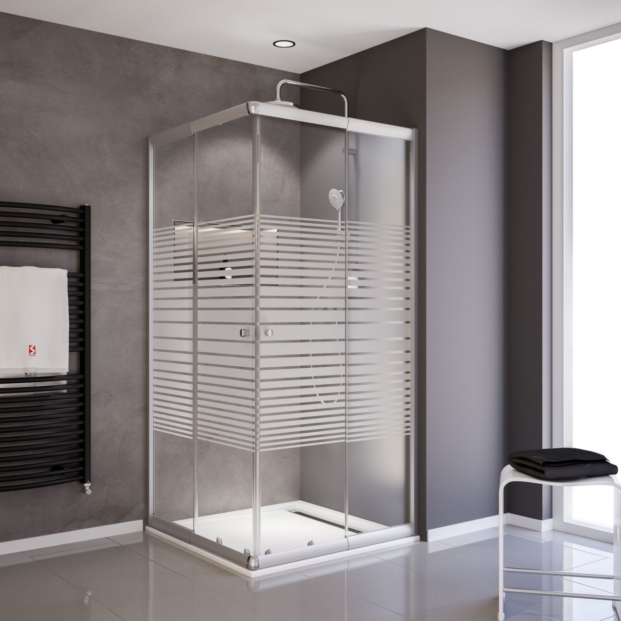 Schulte Eckeinstieg Sunny mit Schiebetüren und Dekorglas 75 - 90 x 180 cm silber von Schulte