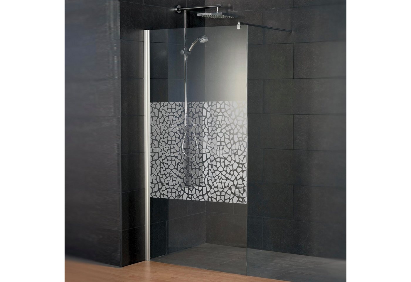 Schulte Walk-in-Dusche BxH: 90 x 190 cm, 5 mm Sicherheitsglas, Dekor Terrazzo-Chrom, Frontscheibe von Schulte