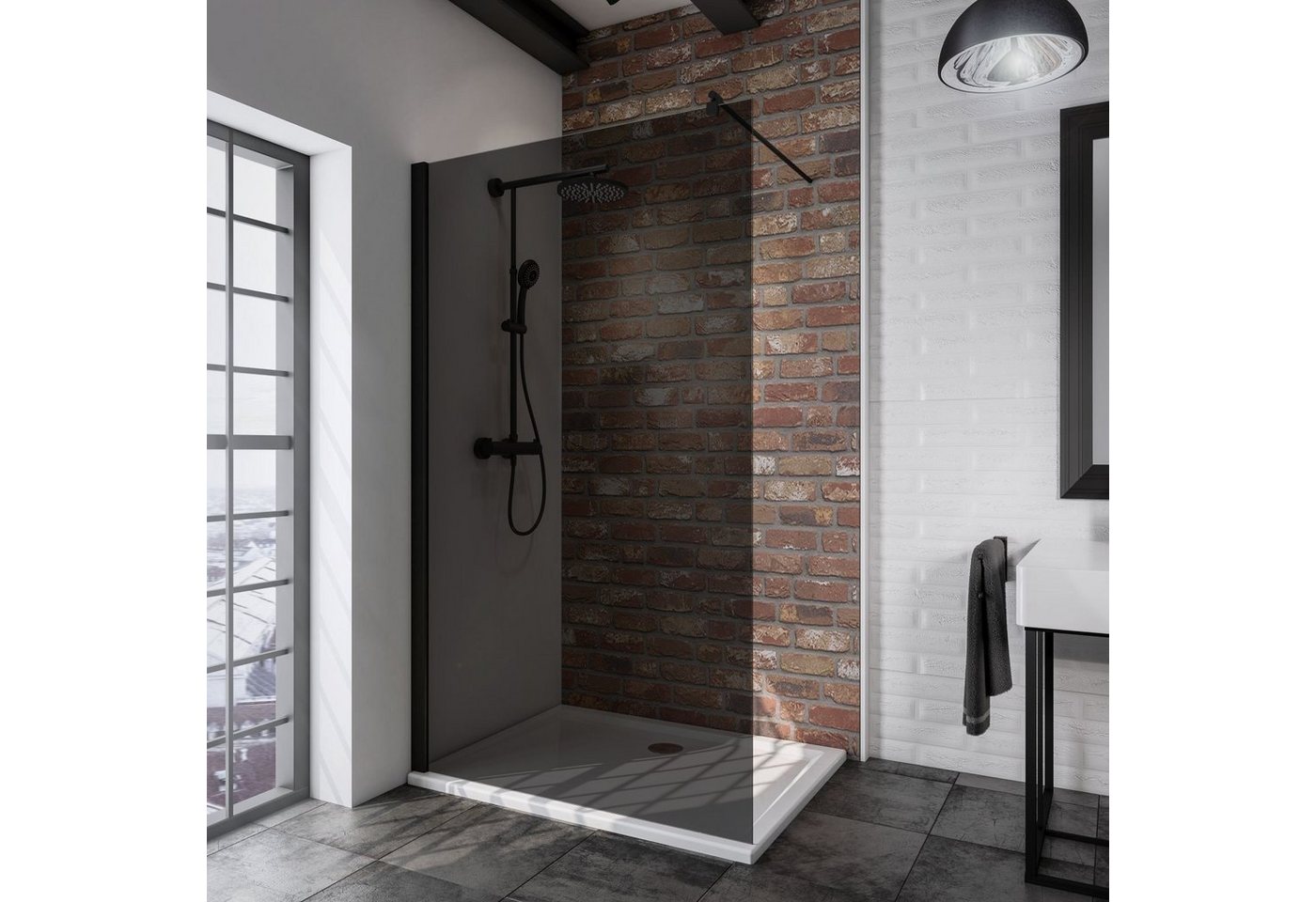 Schulte Walk-in-Dusche Alexa Style 2.0, Höhe: 200 cm, 6 mm Sicherheitsglas inkl. fixil-Glassiegel, Dekor Grau-Anthrazit, Frontscheibe von Schulte
