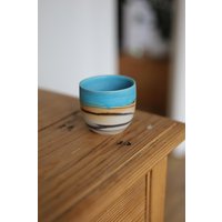 Zebra-Cup Lola, Türkis - Handgemachte Keramik Tasse | Steinzeug Becher Unikat Kaffee Tee Mug Geschenkidee Handmade Pottery von SchuttundAscheStudio