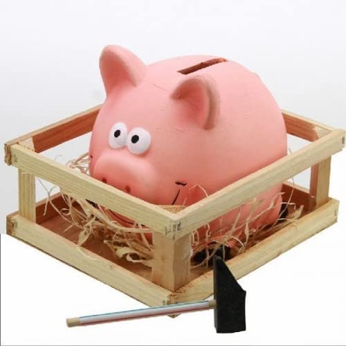 Spardose Schwein mit Hammer in Holzbox, Keramik, Format ca. 14 x 12 cm von Schwäbische Albumfabrik