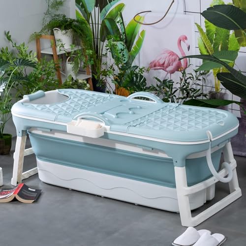 Faltbare Badewanne für Erwachsene, ideal für kleine Bäder (Blau mit Deckel - 148 cm) von Schwänlein