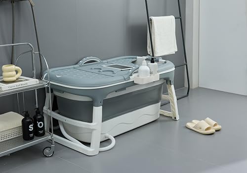 Faltbare Badewanne für Erwachsene, ideal für kleine Bäder (Grau mit Deckel - 117 cm) von Schwänlein