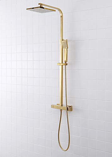 SCHWÄNLEIN Anti-Kalk Duschsystem mit Thermostat Regendusche Duschset Duscharmatur Duschsäule (messing Gold) von Schwänlein