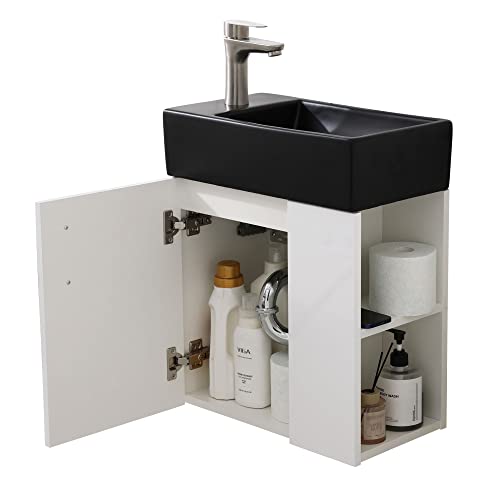 Schwänlein® 45cm Schwarz Waschbecken Gäste Wc mit Unterschrank Hand Waschbecken für Badezimmer Gäste WC Keramik Badezimmerset von Schwänlein