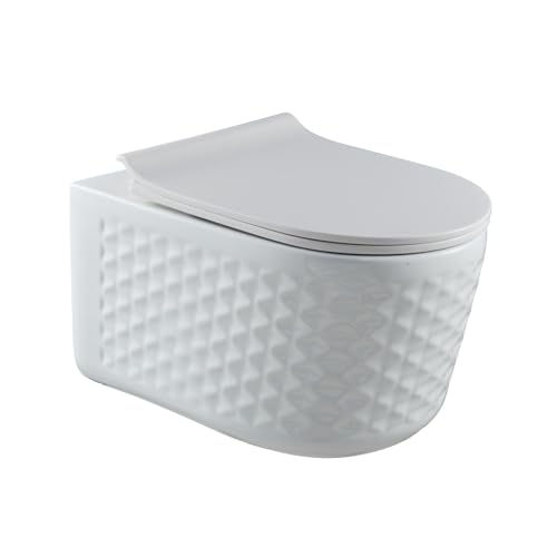 Wand WC Spülrandlos Nano Beschichtung Keramik Toilette & Toilettendeckel mit Absenkautomatik (Elegant in Weiß) von Schwänlein