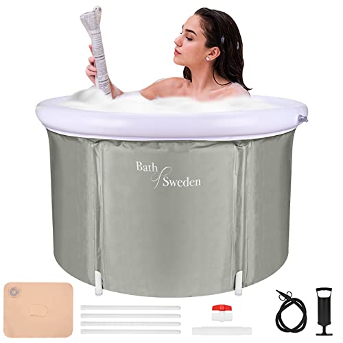 Faltbare Aufblasbar Badewanne für Erwachsene 90x56cm Klappbare Groß MäNner Eisfass Badewanne für Eisbad Dusche Mobile Erwachsene Kinder Spa Soaking (Grau) von Schwänlein