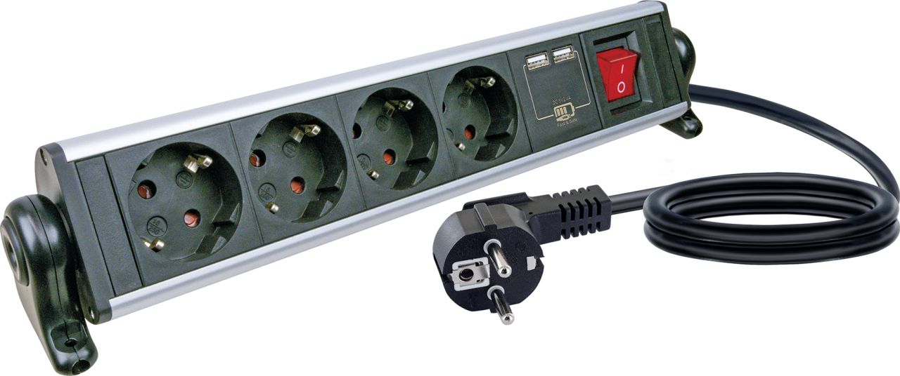 Schwaiger Steckdosenleiste 4 + 2, 1,4 m 4x Schutzkontaktstecker, 2x USB von Schwaiger