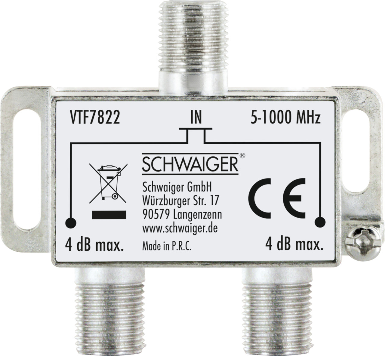 Schwaiger Verteiler VTF7822 531 2-fach 1x F Buchse auf 2x F Buchse, Dämpfung max. 4dB von Schwaiger
