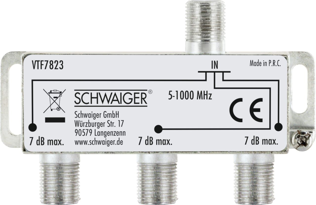 Schwaiger Verteiler VTF7823 531 3-fach 1x F Buchse auf 3x F Buchse, Dämpfung max. 7dB von Schwaiger