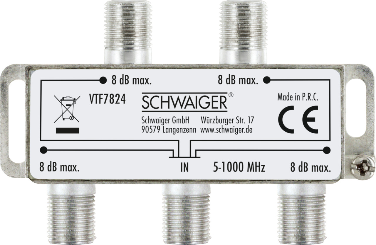 Schwaiger Verteiler VTF7824 531 2-fach 1x F Buchse auf 4x F Buchse, Dämpfung max. 8dB von Schwaiger