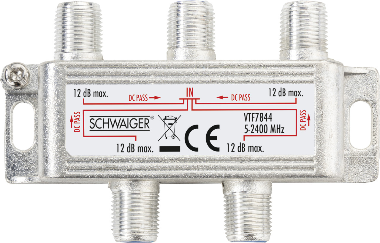 Schwaiger Verteiler VTF7844 531 1x F Buchse auf 4x F Buchse, Dämpfung max. 12dB von Schwaiger