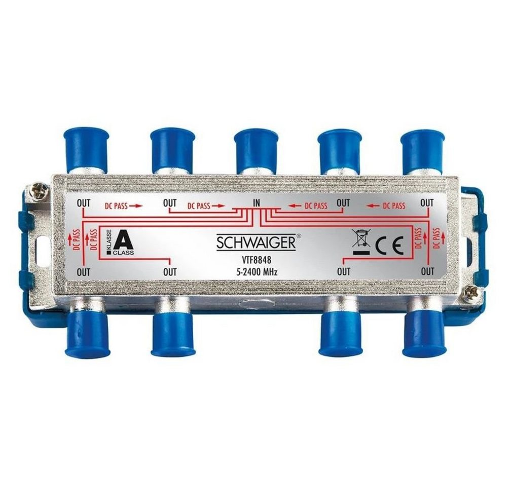 Schwaiger Verteilerbox VTF8848241 8-Wege-Verteiler, Gleichstromdurchgang (DC), für Hausverteilanlagen, Kabelanlagen, Antennen und Satelliten von Schwaiger