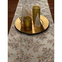 Tischläufer „ Goldene Weihnachtssterne"/Jacquard Mit Goldfäden Auf Creme/Made in France von SchwalbenLara