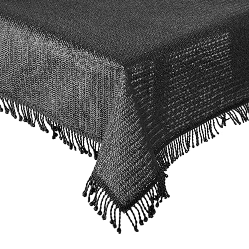Gartentischdecke Tischdecke Weichschaummaterial mit Fransen rutschfest wetterfest 7 Farben und Größen Schwarz 140x180 cm oval von Schwar Textilien