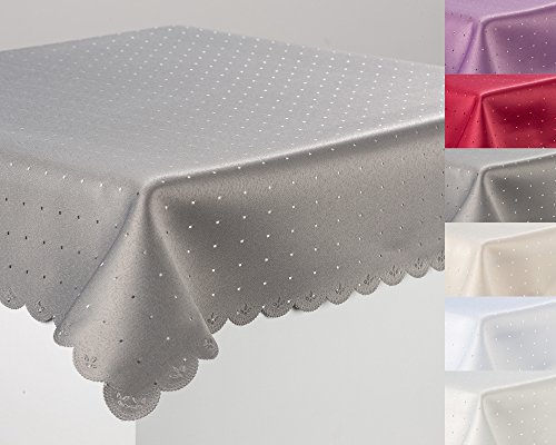 Schwar Textilien Tischdecke Tischtuch Tafeldecke DAMAST Punkte Fleckversiegelt Gastronomie Farbe Grau Maße 135cm rund von Schwar Textilien